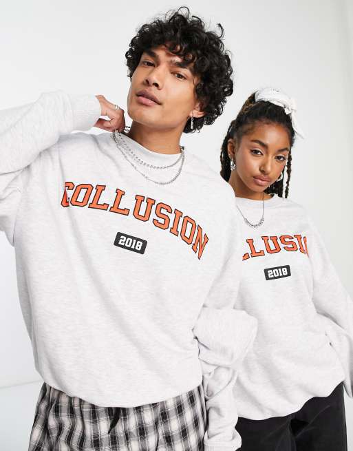 COLLUSION unisex varsity sweatshirt in grey marl