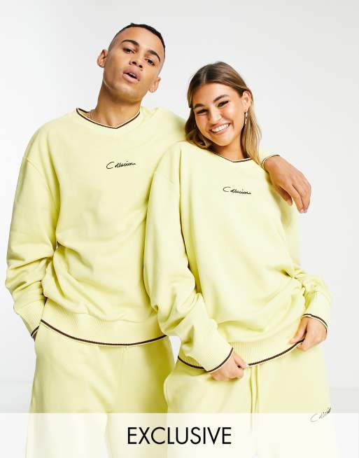 COLLUSION Unisex varsity sweatshirt in vintage yellow (part of a set)