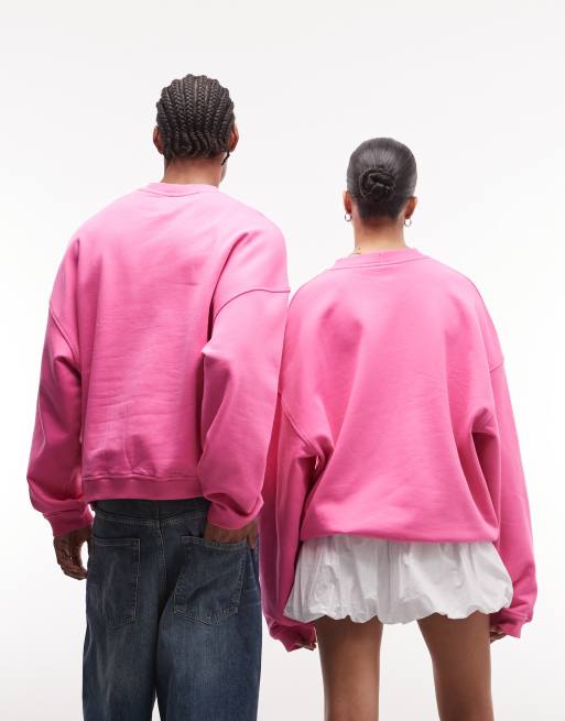COLLUSION Unisex - Vasket pink sweatshirt med broderi i firkantet pasform, 4 af 4