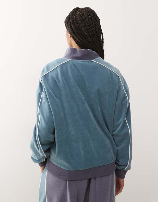 COLLUSION Unisex velour track jacket in purple and blue, 3 of 4