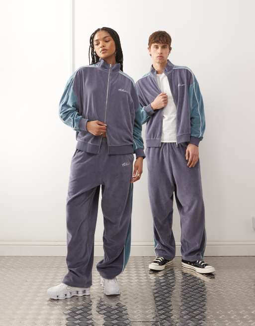 COLLUSION Unisex - Velours trainingsjack in paars en blauw, 2 van 4