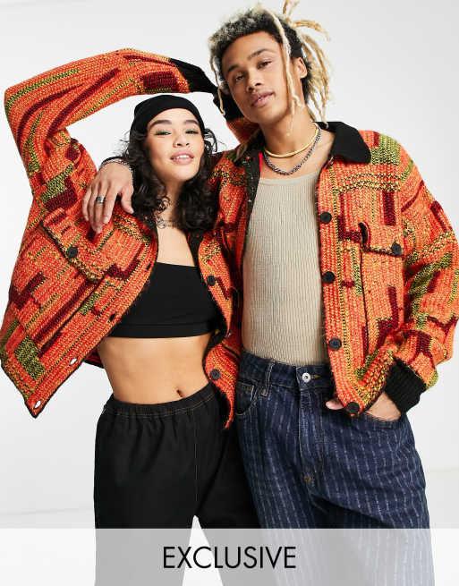 COLLUSION Unisex - Veste-chemise en maille à imprimé jacquard - Multicolore
