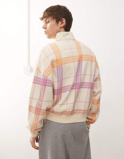 COLLUSION Unisex - Veste de survêtement coupe carrée à carreaux en tissu molletonné , 3 de 4