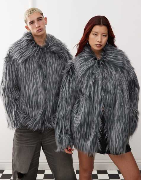 COLLUSION Unisex - Veste en fausse fourrure avec liserés contrastants - Gris - view 1
