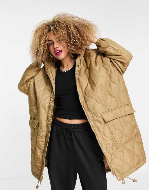 Collusion Unisex - Veste matelassée légère à coupe longue - Beige, 3 de 4