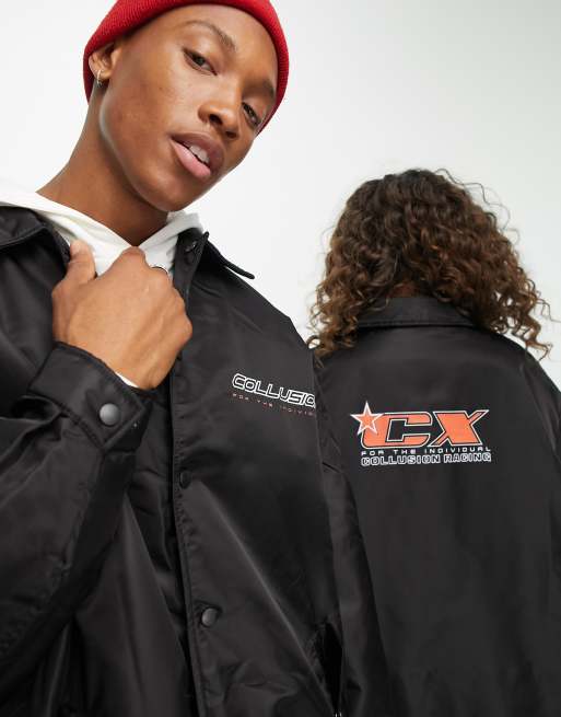 COLLUSION Unisex - Veste oversize en polyester à imprimé motocross - Noir, 4 de 4