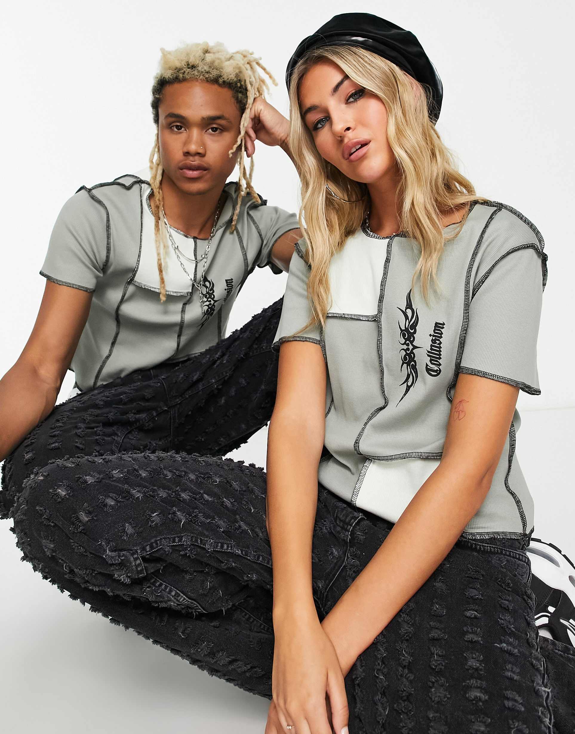 COLLUSION Unisex vintage fit patchwork t-shirt