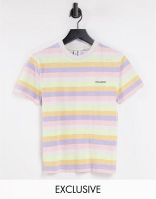 COLLUSION Unisex vintage fit t-shirt in pastel stripe in pique