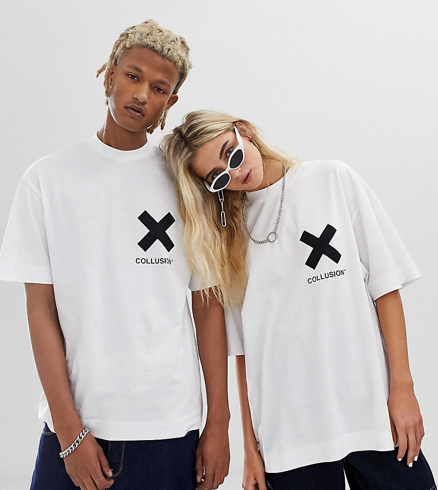 COLLUSION – Unisex – Vit t-shirt med logga