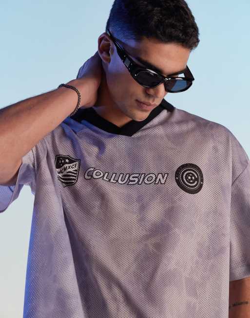 COLLUSION Unisex - Voetbalshirt met skater-pasvorm en print in paars, 2 van 4