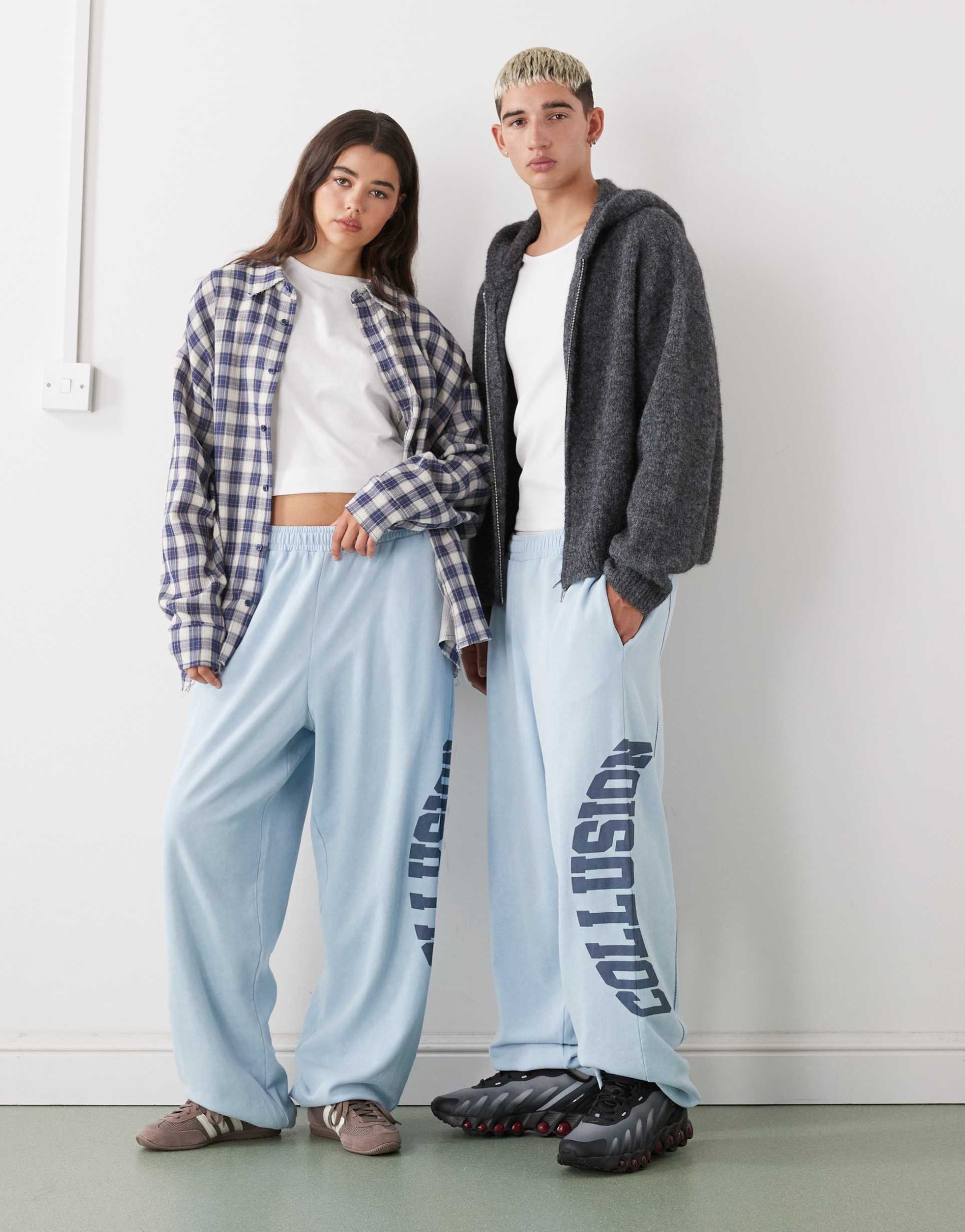 collusion unisex washed baggy sweatpants with contrast stitch detail