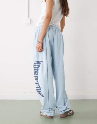Collusion Unisex Washed Baggy Sweatpants With Contrast Stitch Detail-blue In Blue