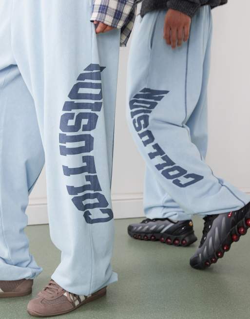 COLLUSION Unisex washed baggy trackies with contrast stitch detail, 3 of 4