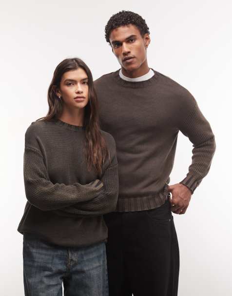 COLLUSION Unisex washed oversized crew neck sweater in gray - view 1