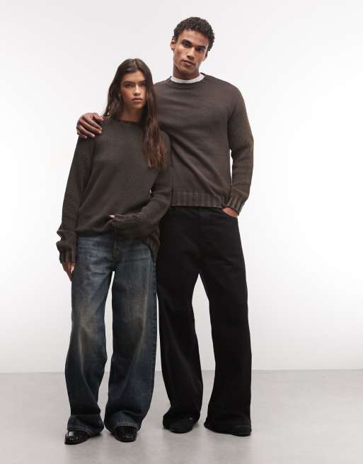 COLLUSION Unisex washed oversized crew neck sweater in gray, 2 of 4