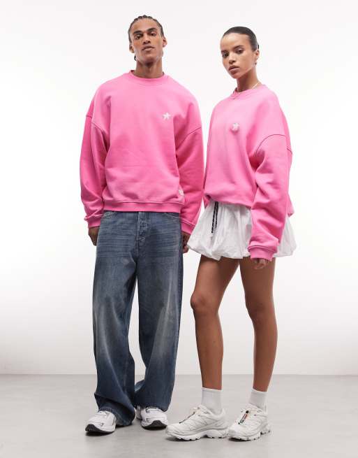 COLLUSION Unisex washed pink boxy sweatshirt with embroidery, 2 of 4