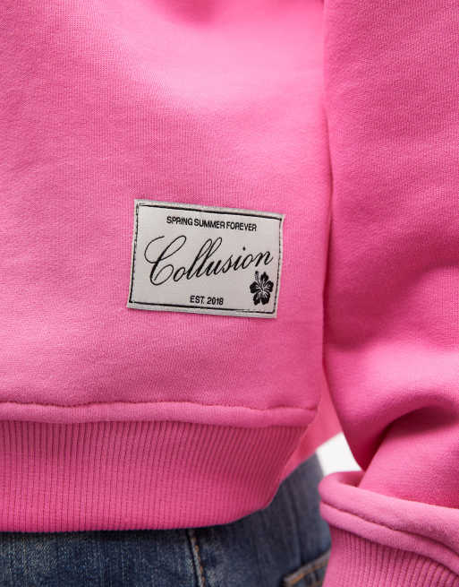 COLLUSION Unisex washed pink boxy sweatshirt with embroidery, 3 of 4