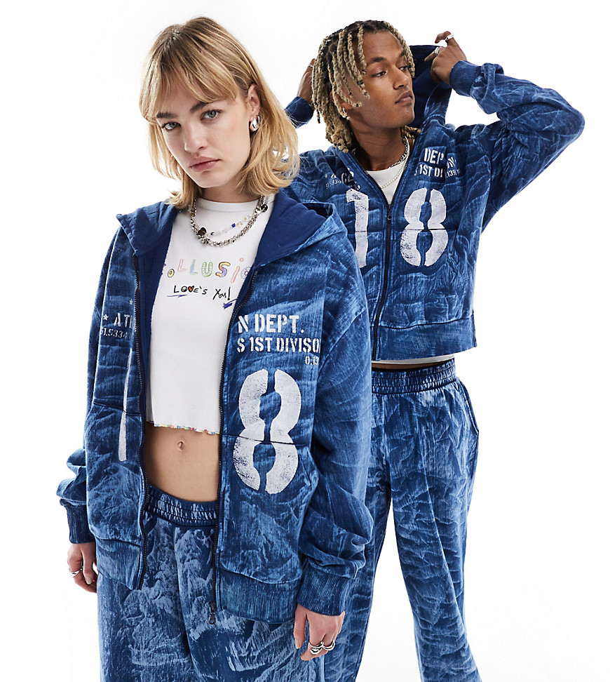 COLLUSION Unisex washed skater hoodie in blue co-ord