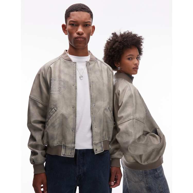 ジャケット・アウター ILLIGO Washed leather bomber jacket Washed Leather Bomber Jacket Brown - illigo | 60% - Asian