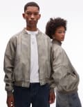 [Collusion] COLLUSION Unisex washed varsity bomber jacket-Grey 2XS GREY