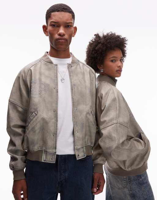 COLLUSION Unisex washed varsity jacket