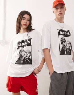 COLLUSION Unisex - Weites Skater-T-Shirt mit offiziellem „Oasis"-Print-Weiß