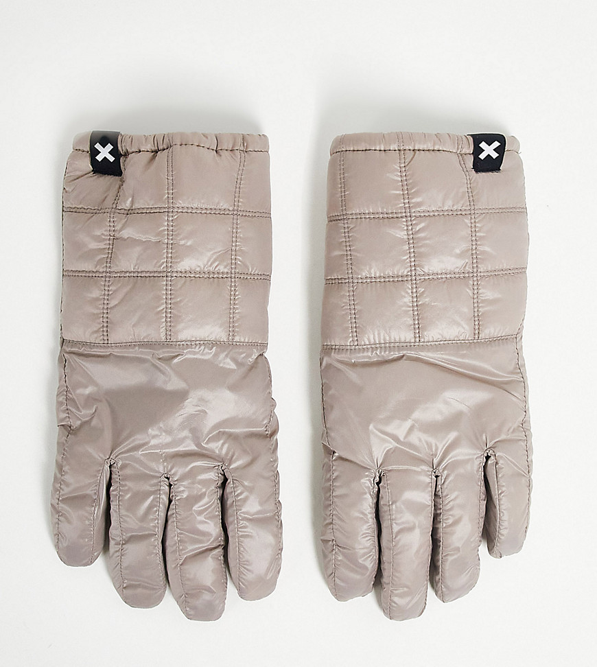 COLLUSION Unisex wet look padded gloves in stoneNeutral