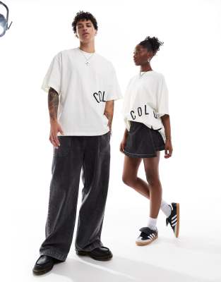 COLLUSION Unisex white t-shirt with logo print in skater fit