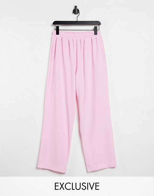 COLLUSION Unisex wide leg joggers in rib fabric in pink
