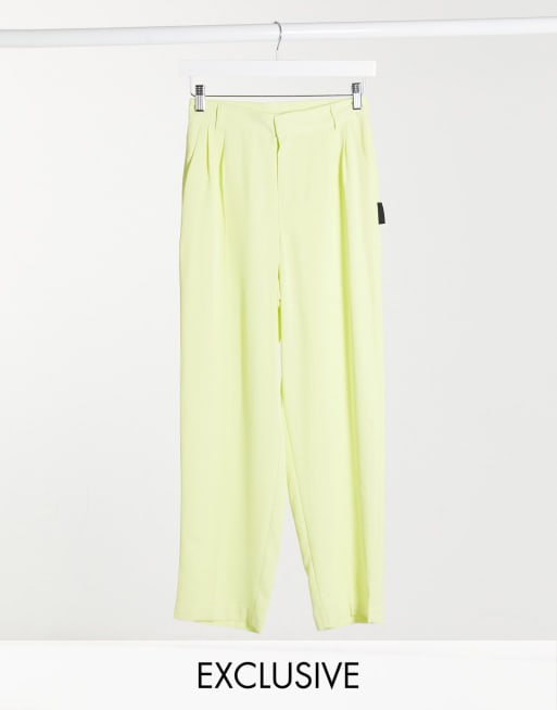 COLLUSION Unisex oversized blazer & wide leg pants in pastel lime, 3 of 3