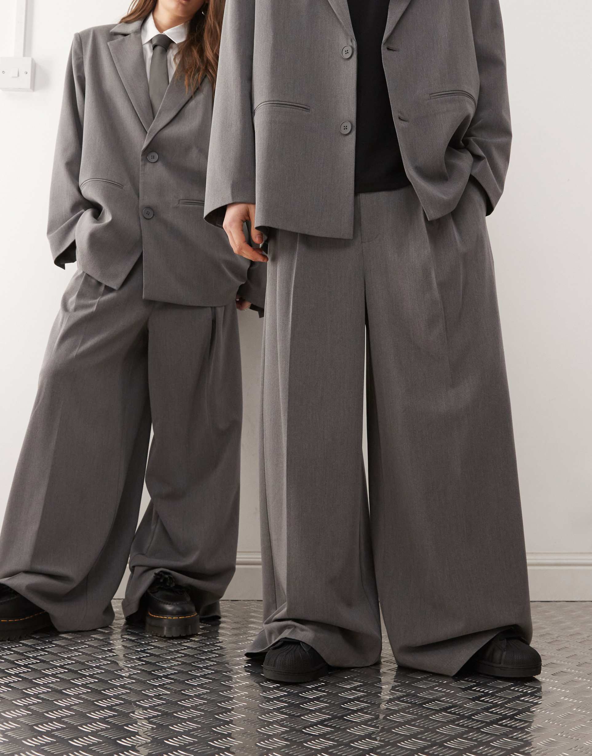 collusion unisex wide leg pants in charcoal - part of a set