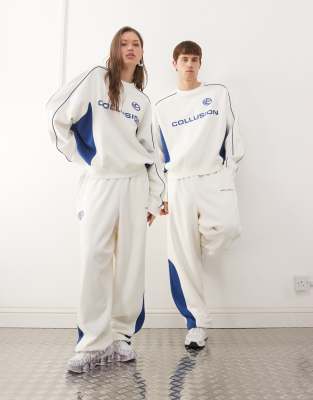 Collusion Unisex Wide Leg Sweatpants In White