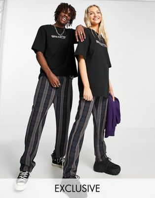 COLLUSION Unisex wide leg trousers in navy check