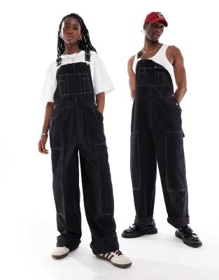 Collusion Unisex workwear dungarees in black