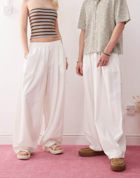 COLLUSION Unisex woven balloon pant in white - view 1