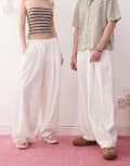 [Collusion] COLLUSION Unisex woven balloon pants with linen in white XS WHITE