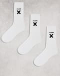 [Collusion] COLLUSION Unisex X logo socks 3 pack in white 37-41 WHITE