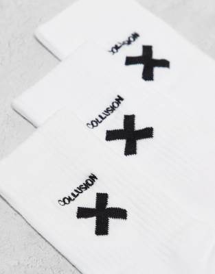 Collusion Unisex X Logo Socks 3 Pack In White