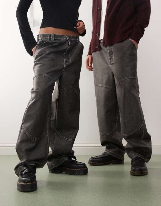 COLLUSION Unisex X001 Antifit faux leather trouser in black, 2 of 5