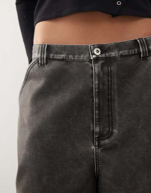 COLLUSION Unisex X001 Antifit faux leather trouser in black, 4 of 5