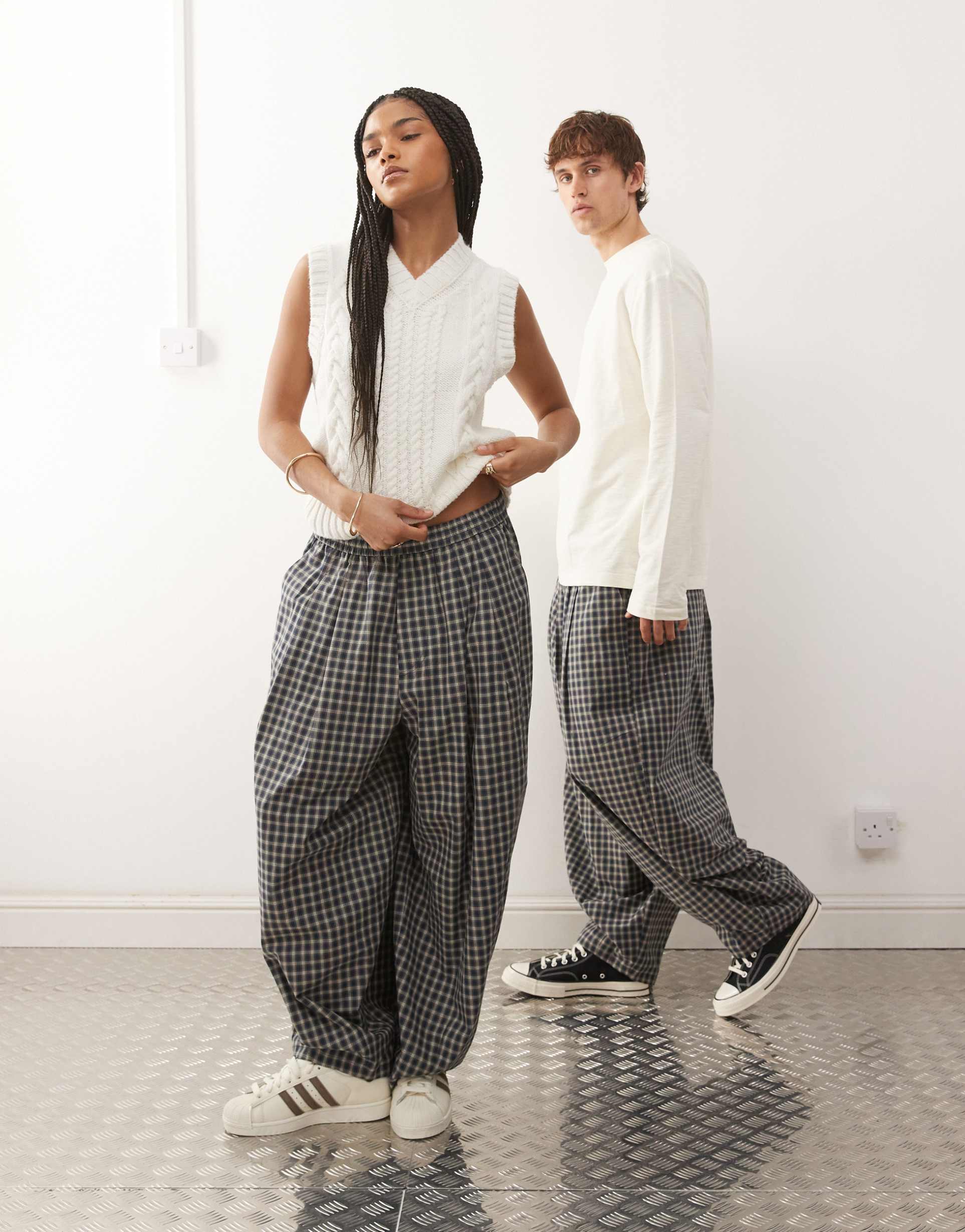 collusion unisex xl balloon pants in dark plaid