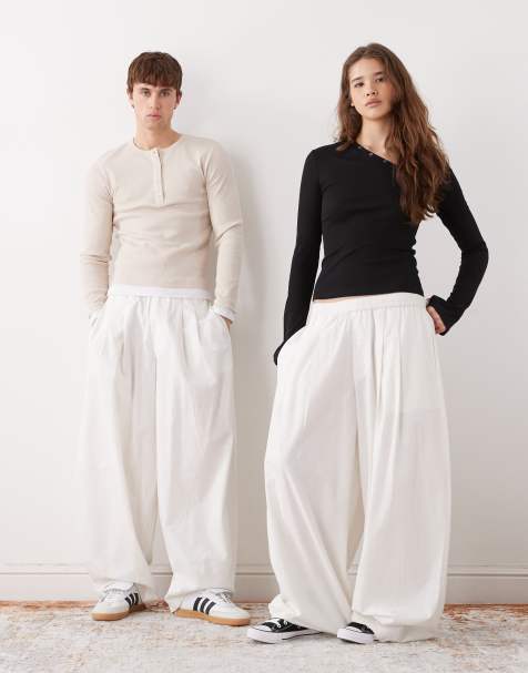 COLLUSION Unisex XL balloon pants with linen in white - view 1