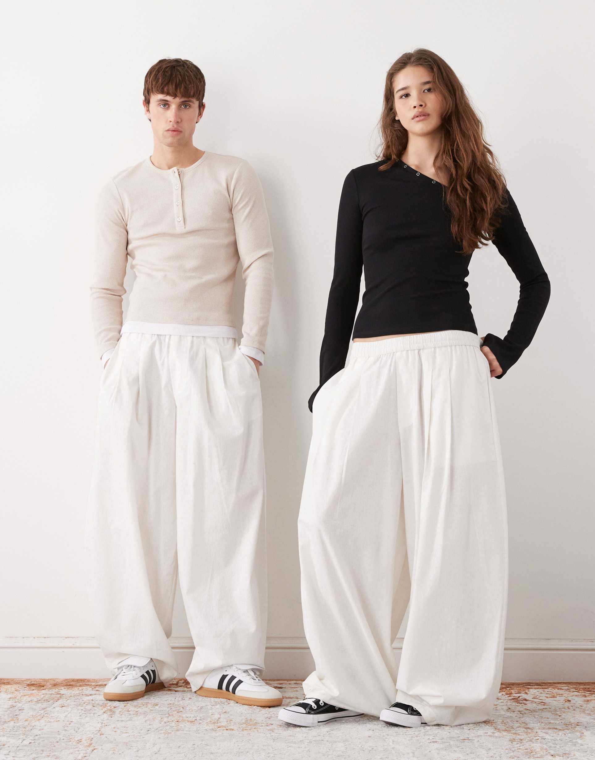 collusion unisex xl balloon pants with linen in white