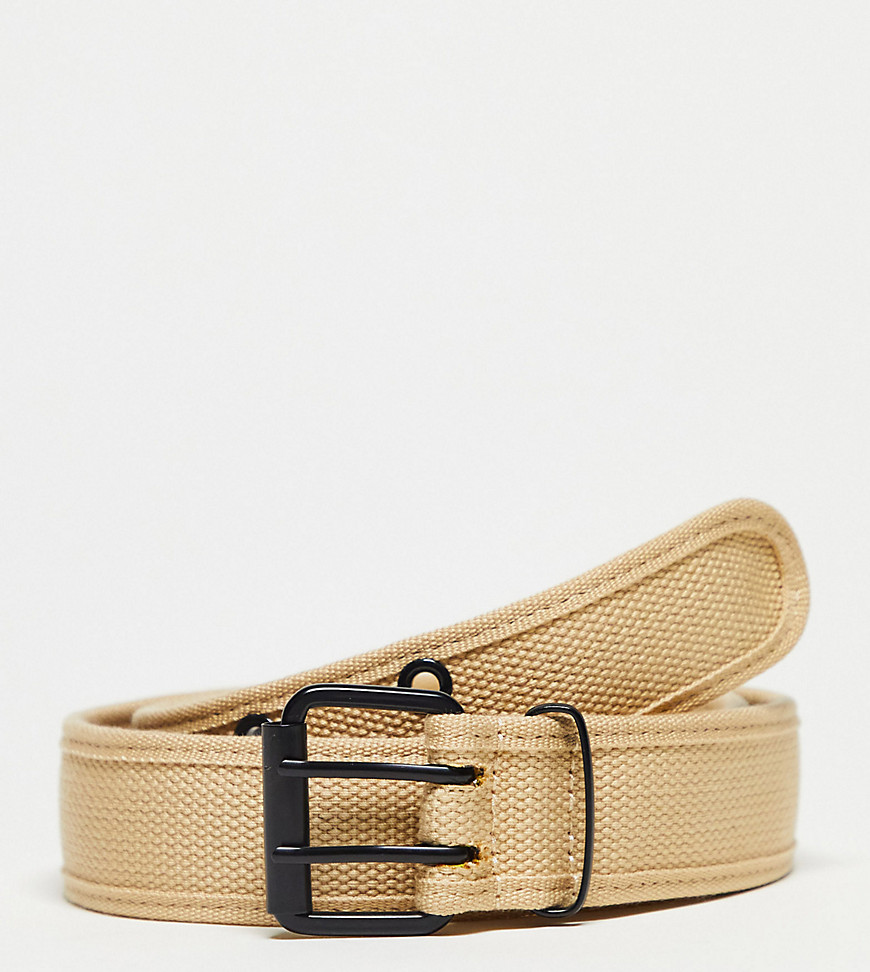 COLLUSION Unisex Y2K canvas double hole belt in stone-Neutral