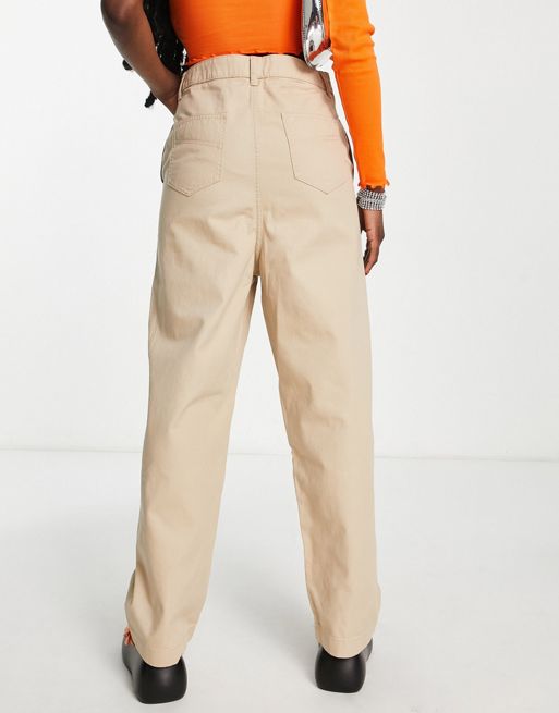 COLLUSION Unisex Y2K twill utility pants with seam detail in stone