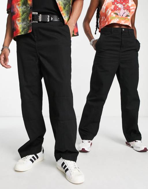 COLLUSION Unisex – Y2K – Utility-Hose aus Twill in Schwarz mit Ziernaht