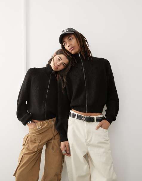 COLLUSION Unisex zip through cardigan in black - view 1