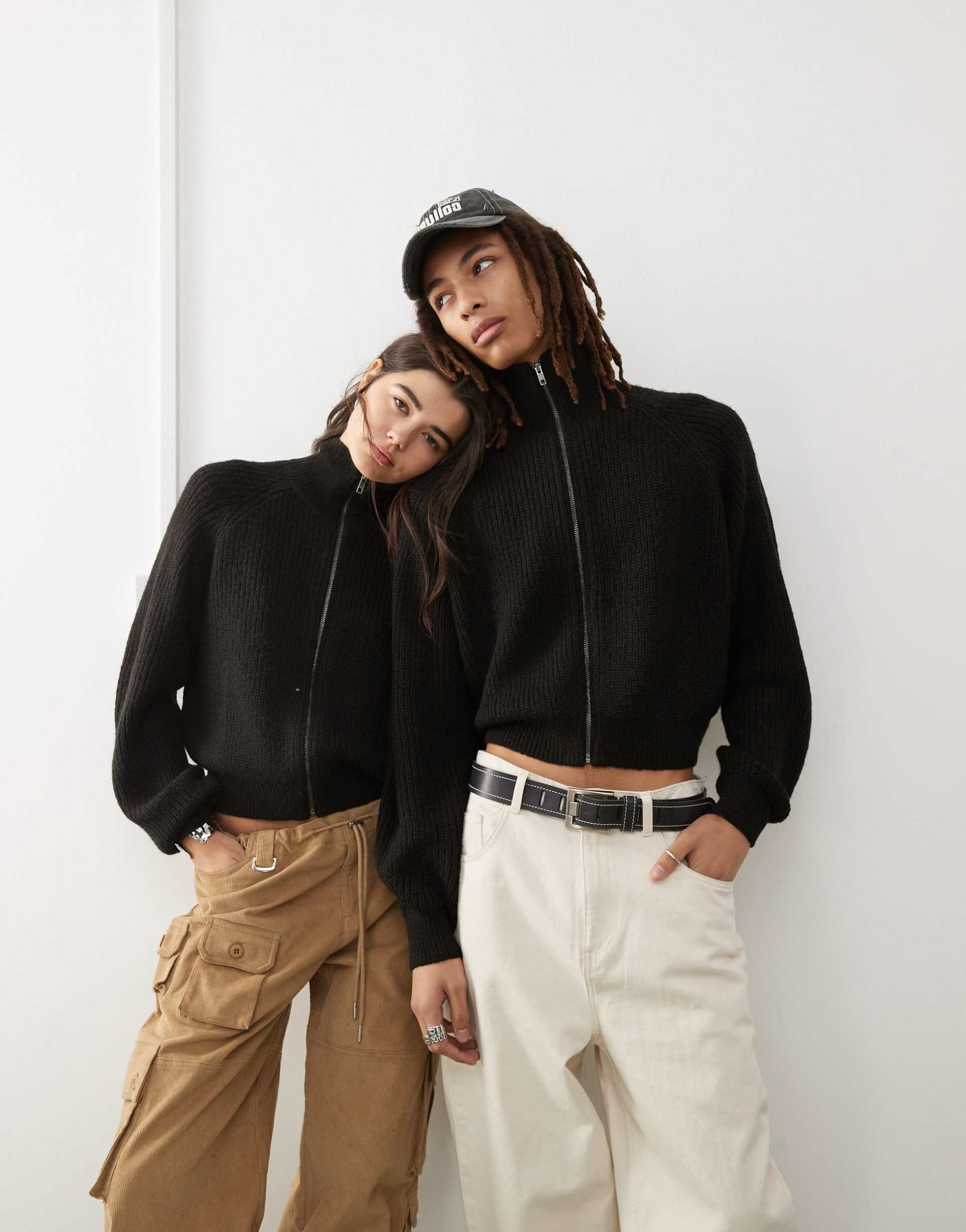 collusion unisex zip through cardigan in black