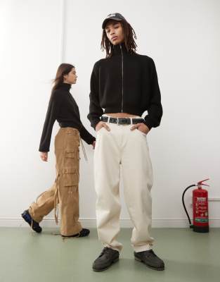 COLLUSION Unisex zip through cardigan in black