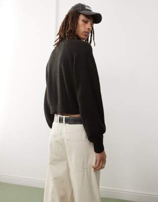 COLLUSION Unisex zip through cardigan in black